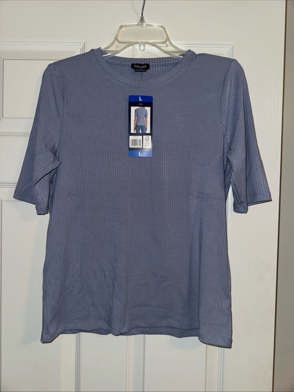 Splendid Light Blue Ribbed Short Sleeve Top